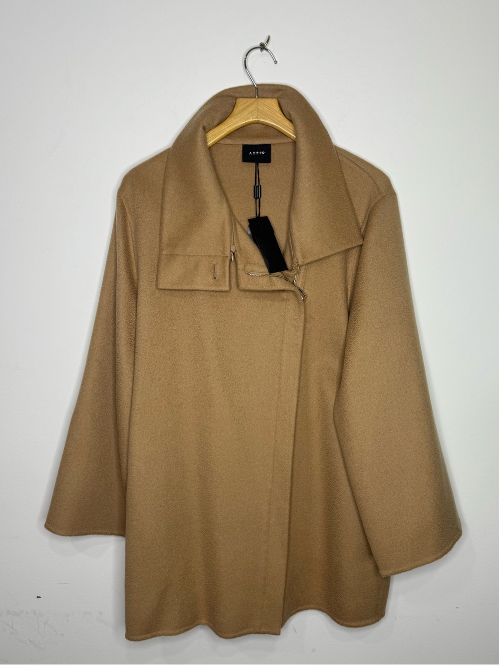 Akris 100% Camel Hair Double-Face Asymmetric Zip Cape Coat Camel Women’s Size 8